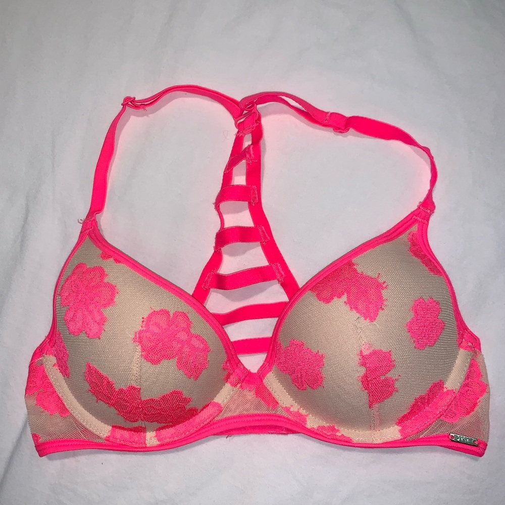PINK floral racerback nude and pink bra